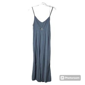 Anrabess linen blend cutout smocked wide leg jumpsuit size L